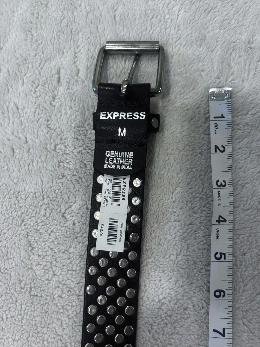 Express Genuine Leather Studded Belt Black Silver Studs Medium NWT $42